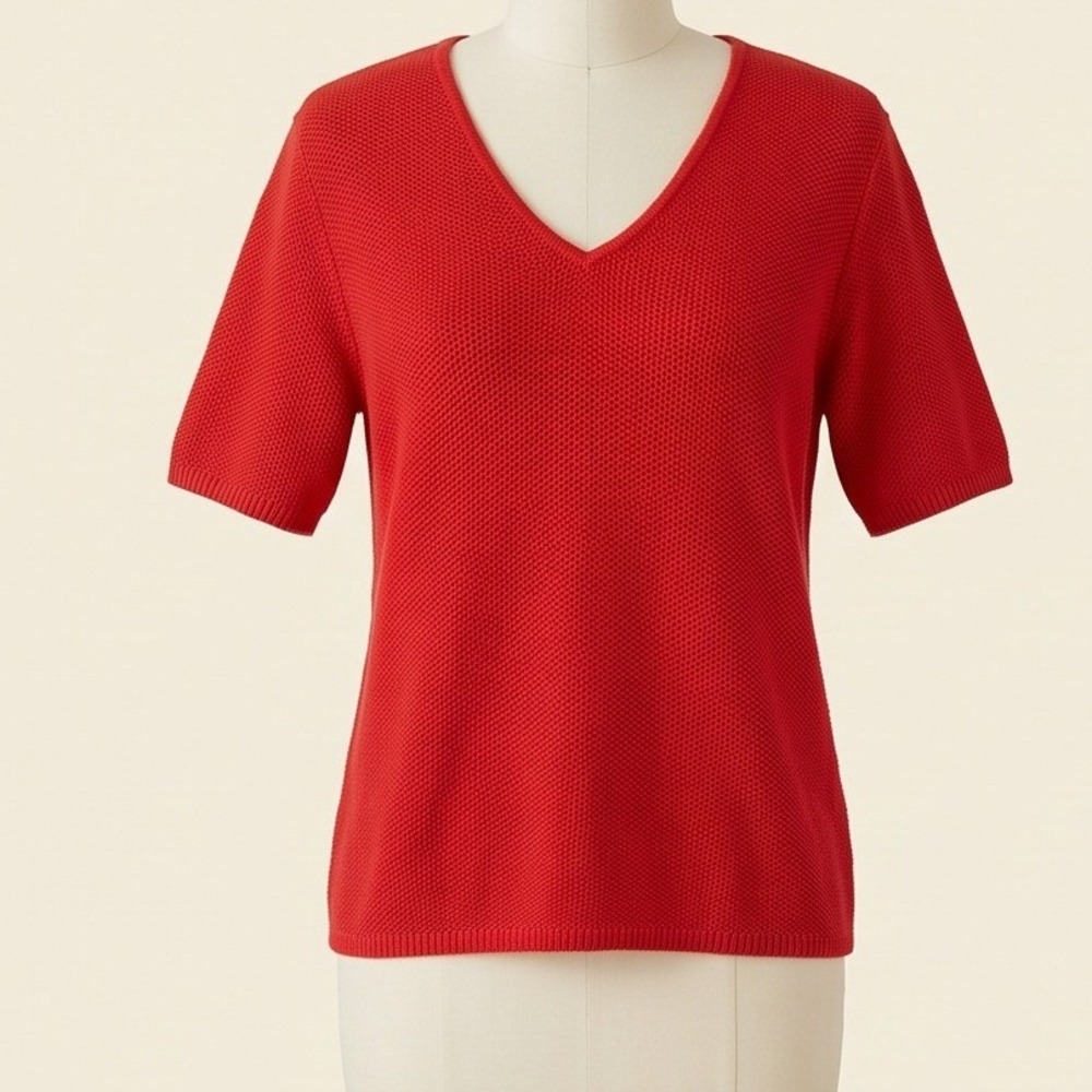 Sharon Anthony XL Orange Short Sleeve V-Neck‎ Knit Sweater Top J8-M6600T NWT
